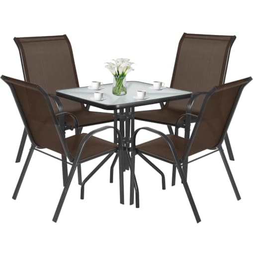 Stół Kwadrat Island 70Cm + 4X Krzesło Sofia Brąz