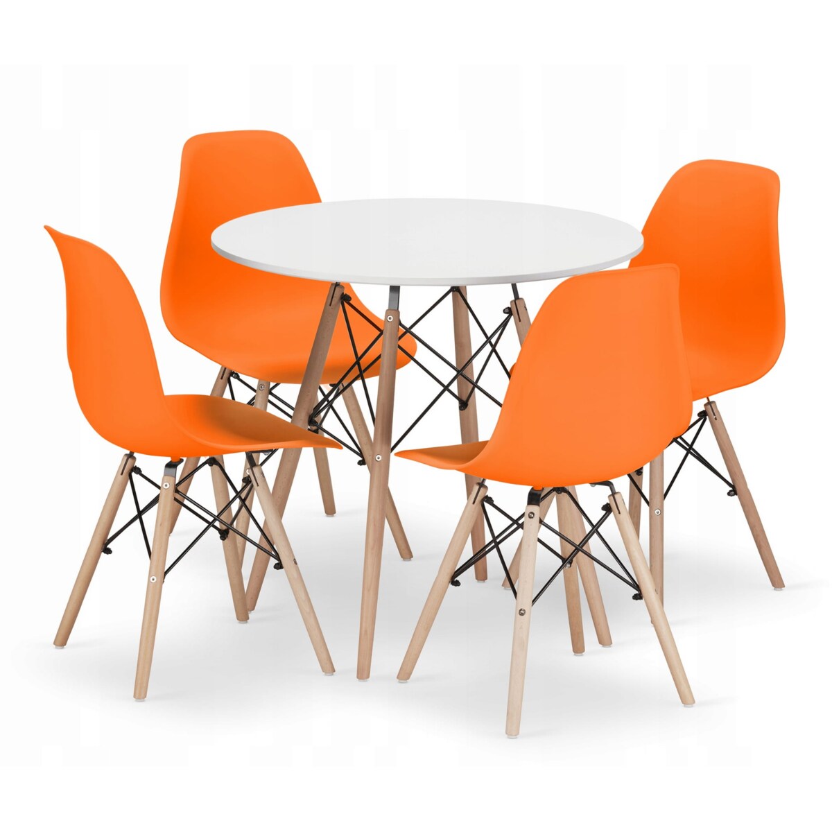 Zestaw Stół Do Jadalni Kuchni Salonu Biura Okrągły Todi 80 Biały + 4 Krzesła Osaka Pomarańczowe