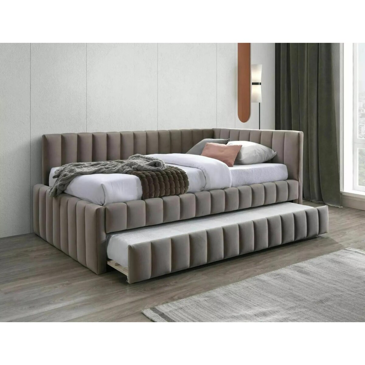 Łóżko tapicerowane ALFIE VELVET 120x200 ciemnobeżowe