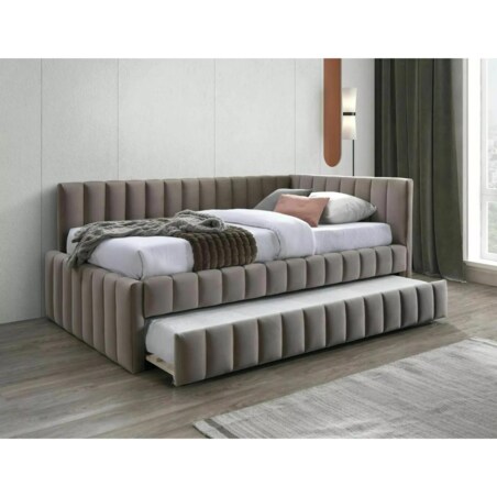 Łóżko tapicerowane ALFIE VELVET 120x200 ciemnobeżowe