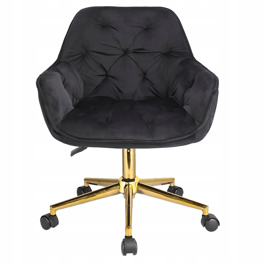 Fotel obrotowy welurowy LARGO czarny na złotej stopie