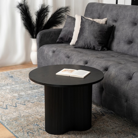Stolik Kawowy Okrągły Mały Czarny Ryflowany Loft Nowoczesny Ława DERIAN