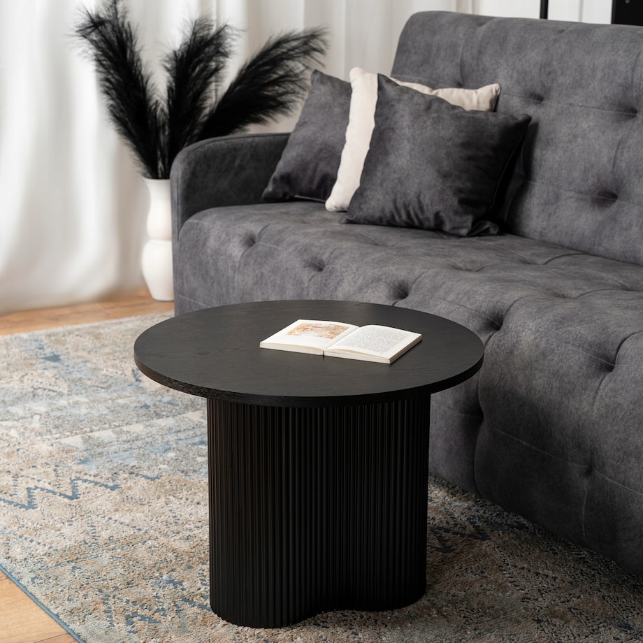 Stolik Kawowy Okrągły Mały Czarny Ryflowany Loft Nowoczesny Ława DERIAN