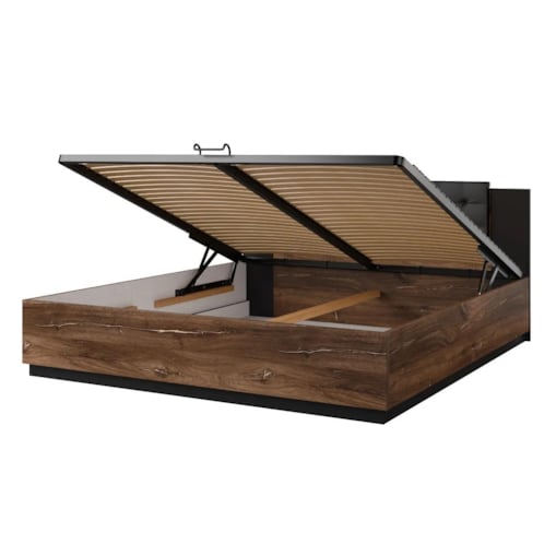 Łóżko SIGMA 180x200 dąb flagstaff miedziany/czarny mat z pojemnikiem