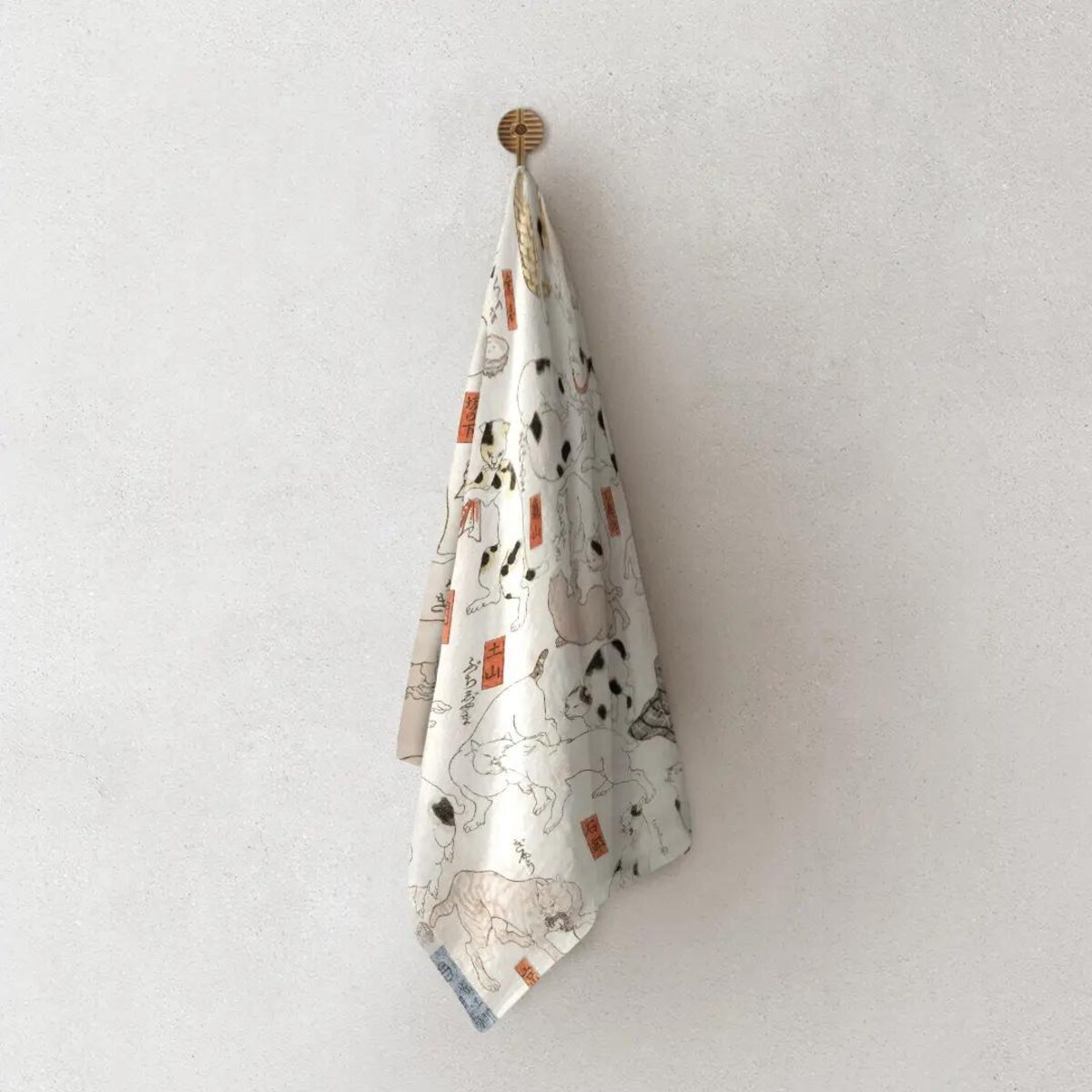 Lniany ręcznik kuchenny - japońskie kotki