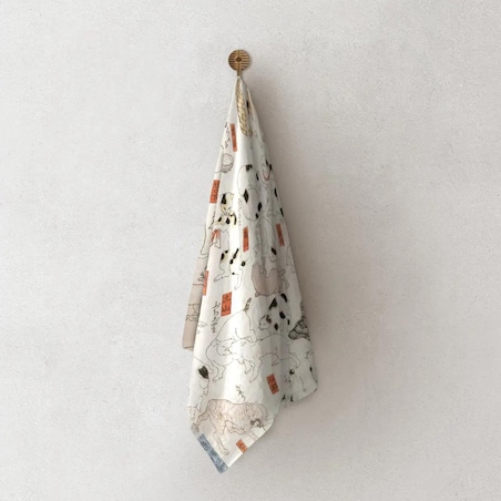 Lniany ręcznik kuchenny - japońskie kotki