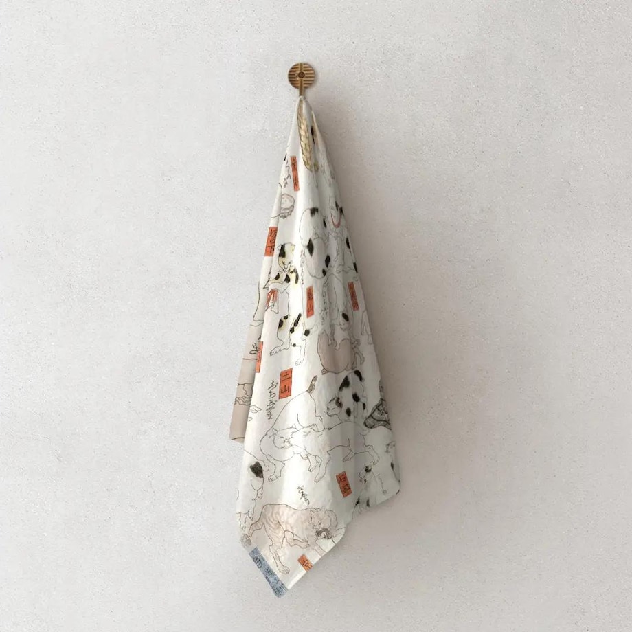 Lniany ręcznik kuchenny - japońskie kotki