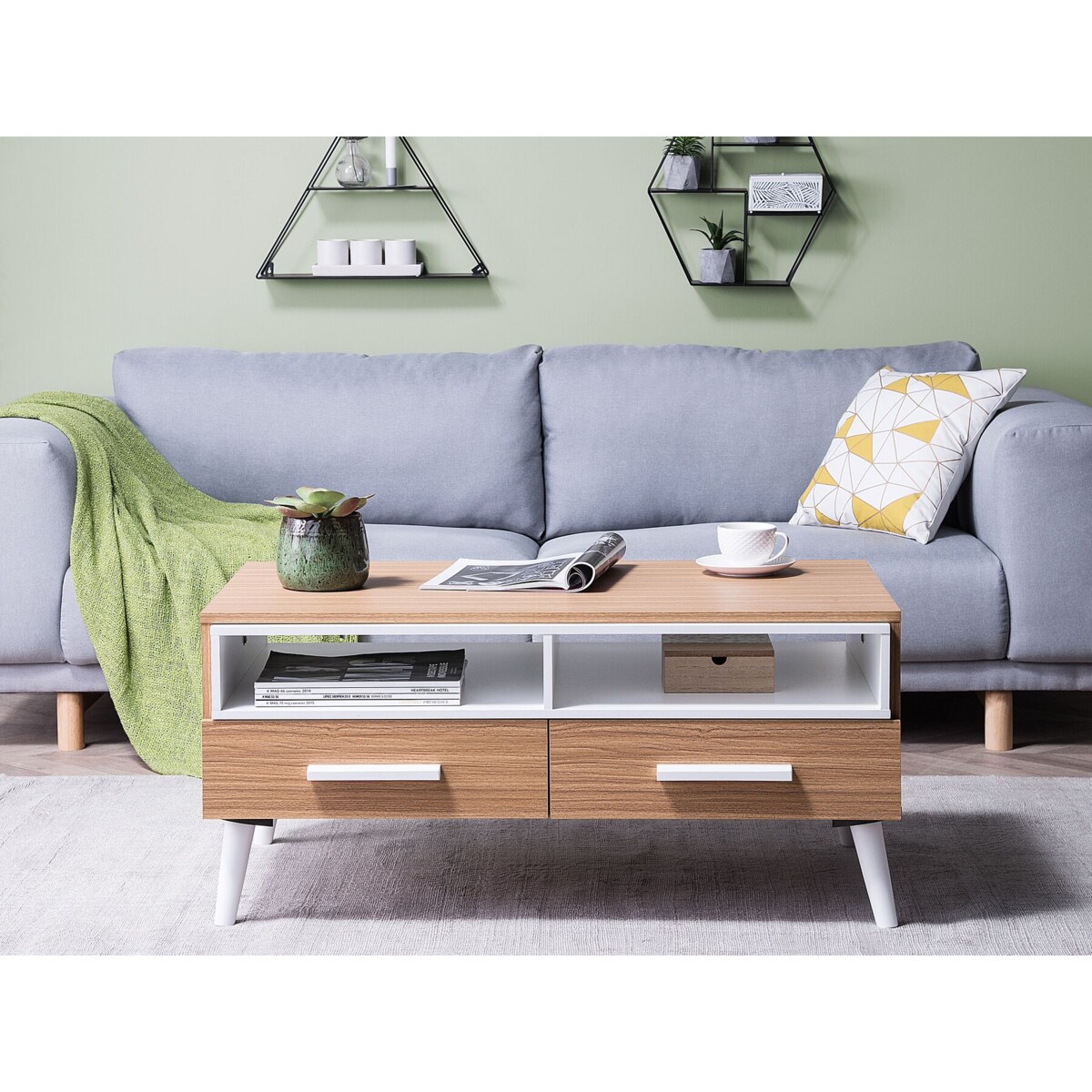 Stolik kawowy z szufladami ciemne drewno ALLOA