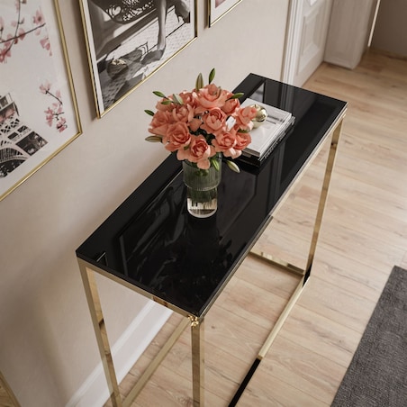 Konsola MODERN ZŁOTY CHROM 80cm, złoty chrom / czarny połysk