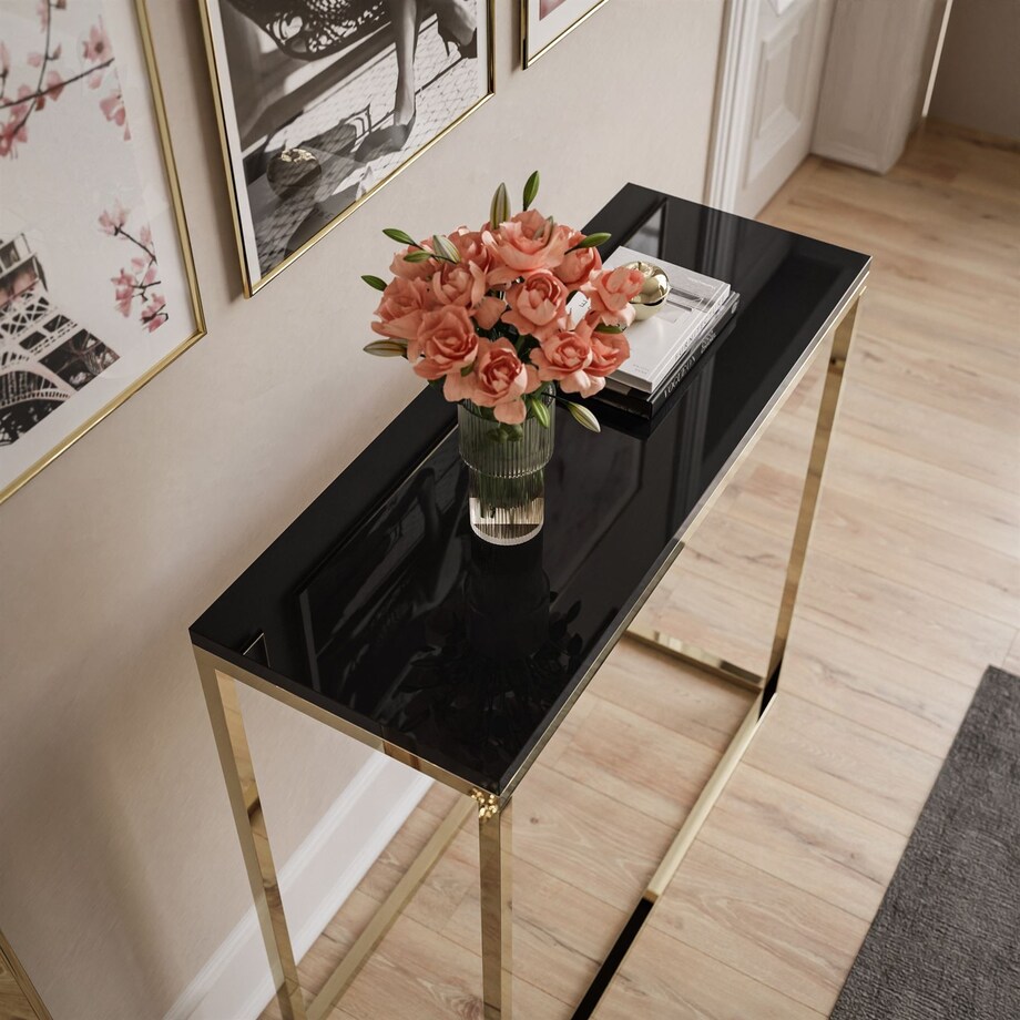 Konsola MODERN ZŁOTY CHROM 80cm, złoty chrom / czarny połysk