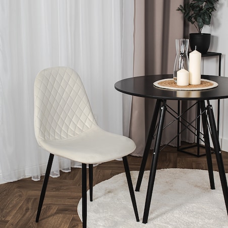 Krzesło tapicerowane nowoczesne pikowane do salonu jadalni beżowe