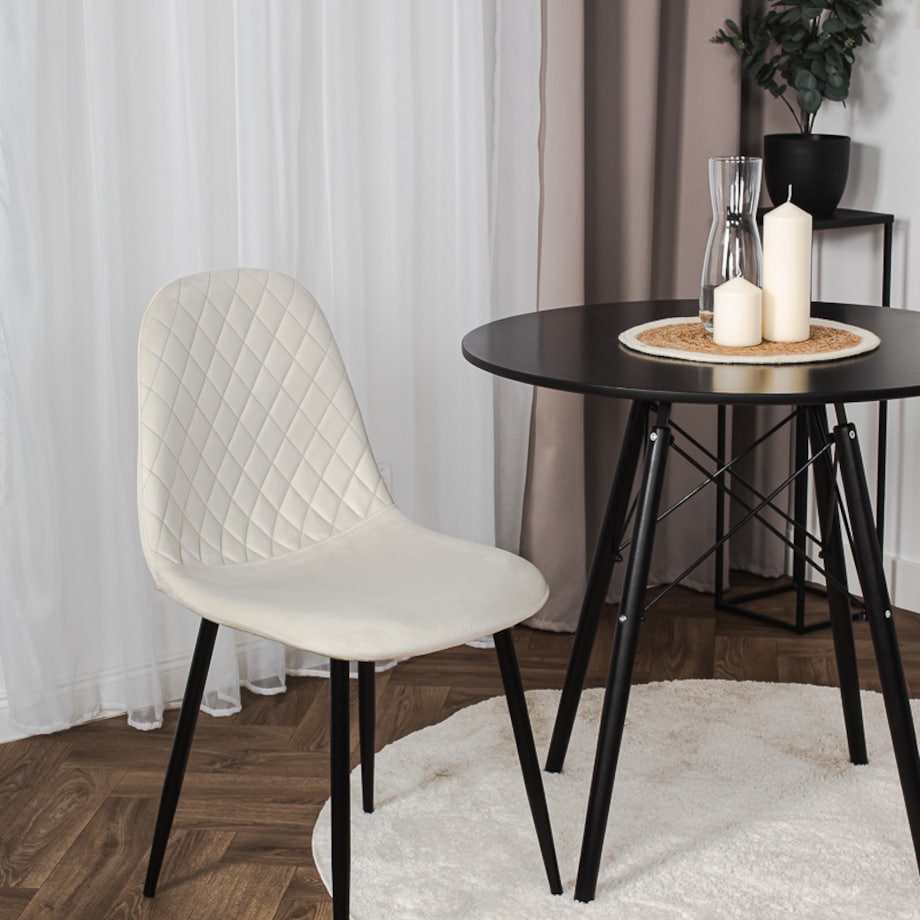 Krzesło tapicerowane nowoczesne pikowane do salonu jadalni beżowe