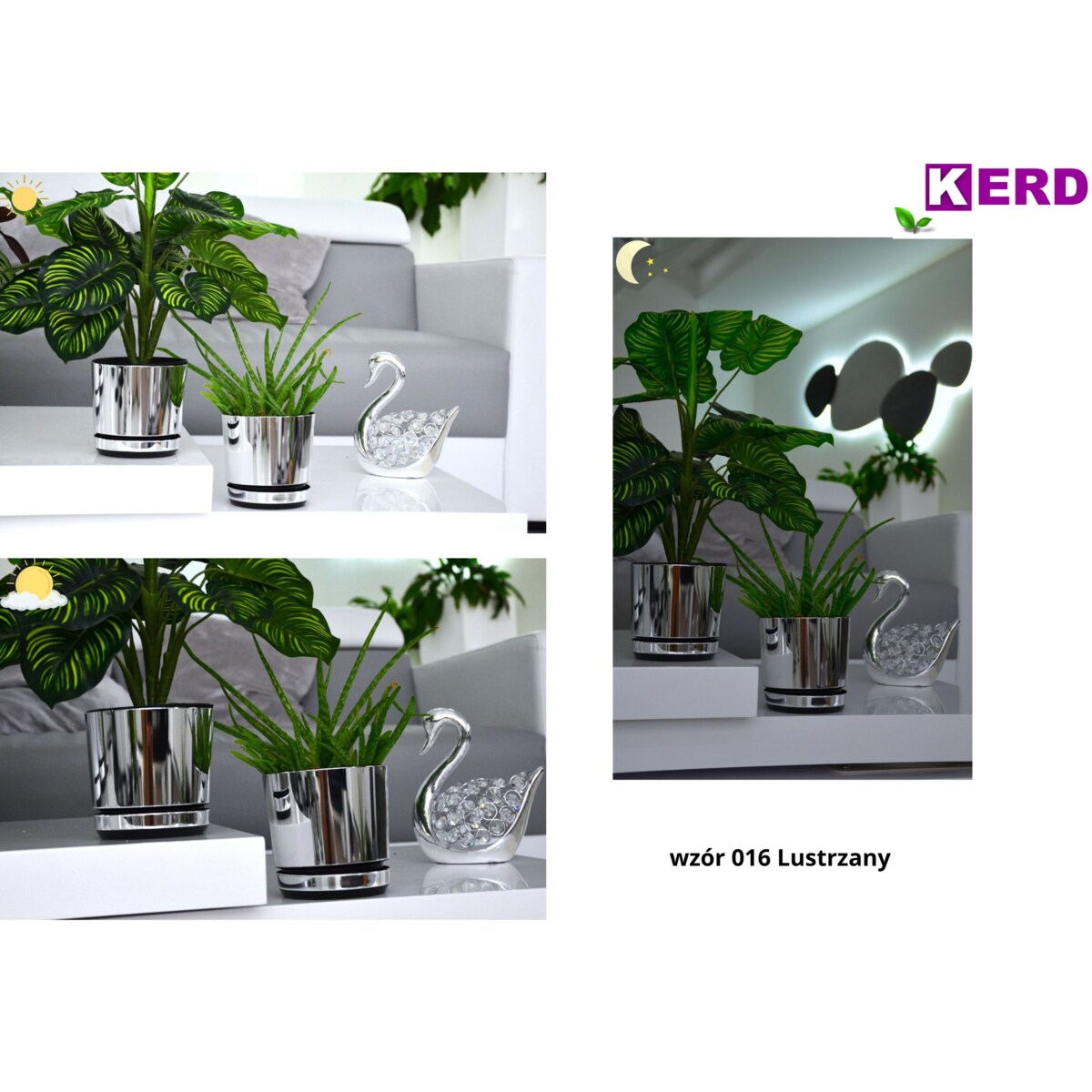 32 cm wzór LUSTRZANY Doniczka z podstawką glamour elegancka efekt lustra wysoki połysk nowoczesna duża szeroka donica