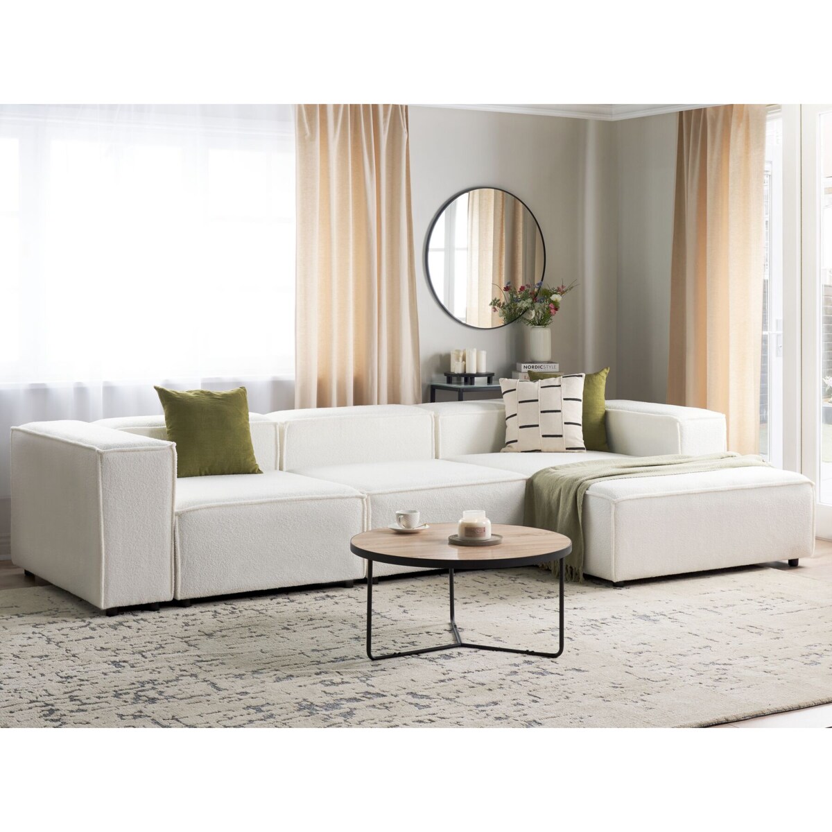 Narożnik modułowy ARDAL Boucle Biały dla 3 osób Lewostronny