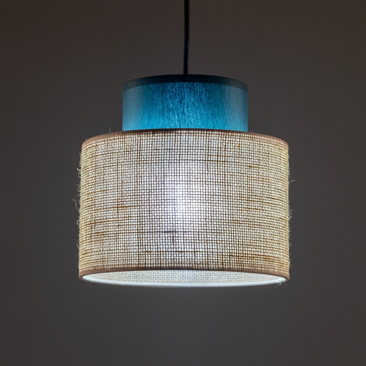 Lampa wisząca TK Lighting DUO JUTA GREEN 3257 czarno-zielona z jutą, E27, regulowana wysokość, 20 cm