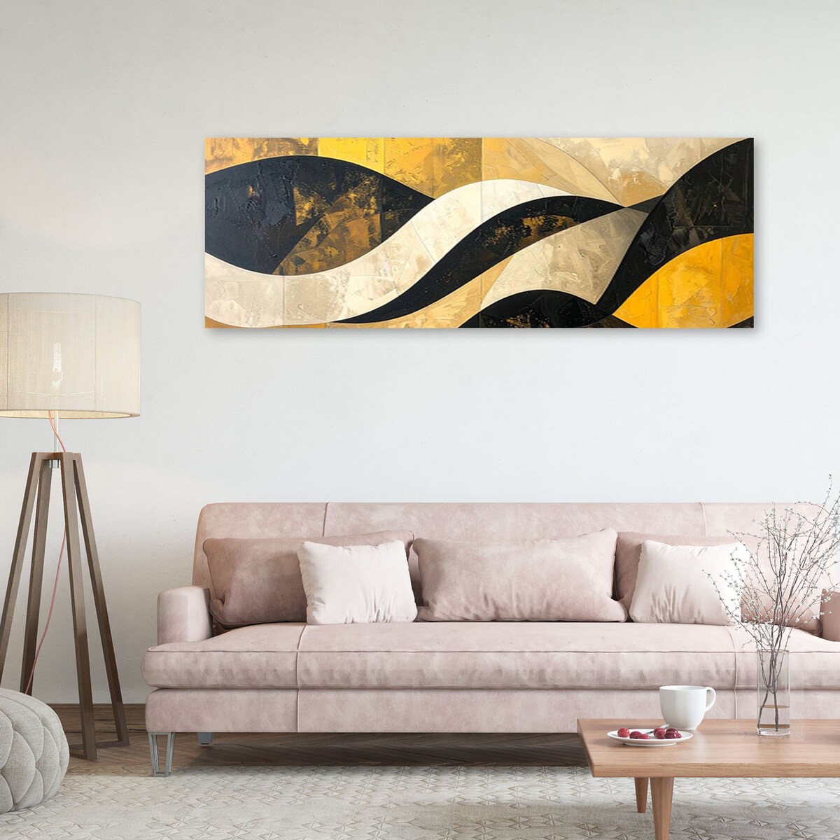 Obraz do salonu sypialni biura loftu, Abstrakcja linie kształty zółty czarny złoty