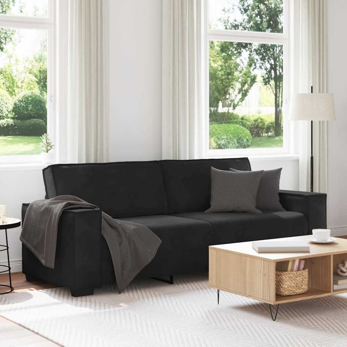 vidaXL Sofa 3-osobowa, czarny, 180 cm, tapicerowana aksamitem