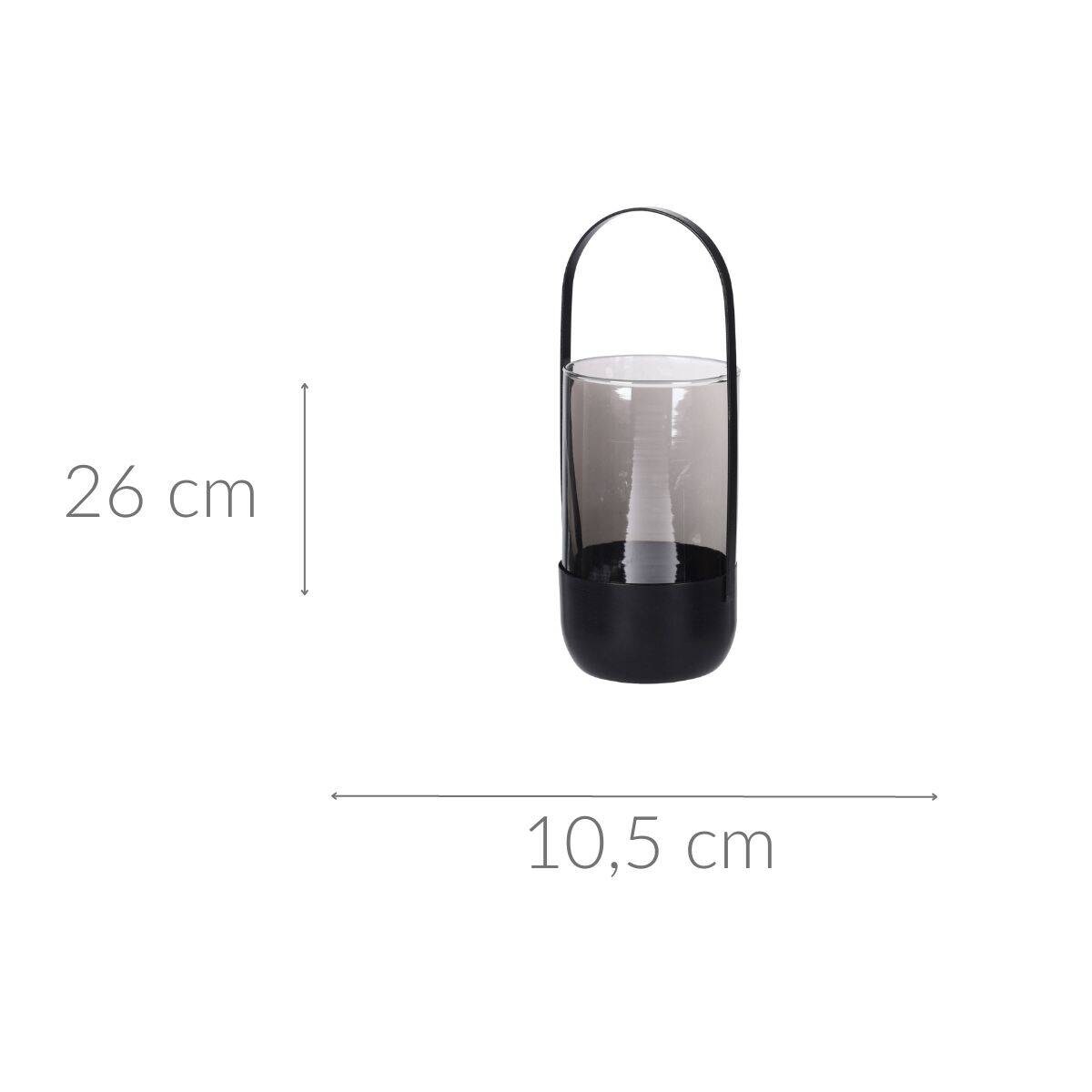 Szklany lampion na metalowym stelażu, 16 cm