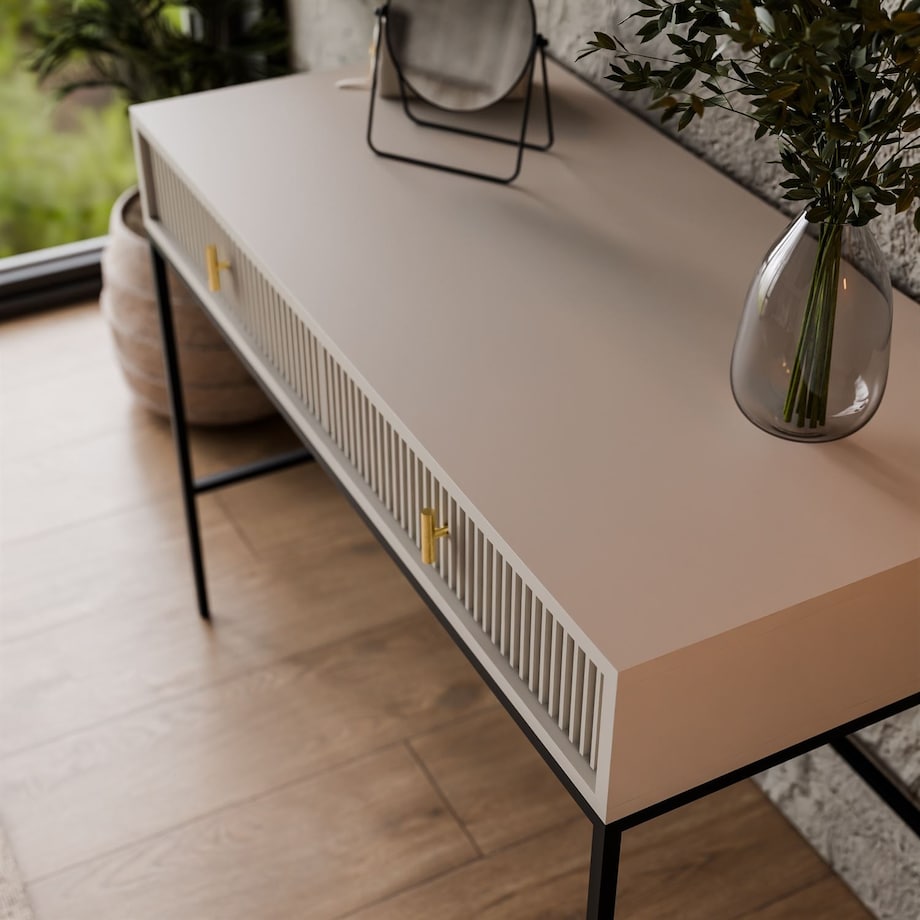 Konsola MIDNIGHT z szufladami na czarnym stelażu, kaszmir