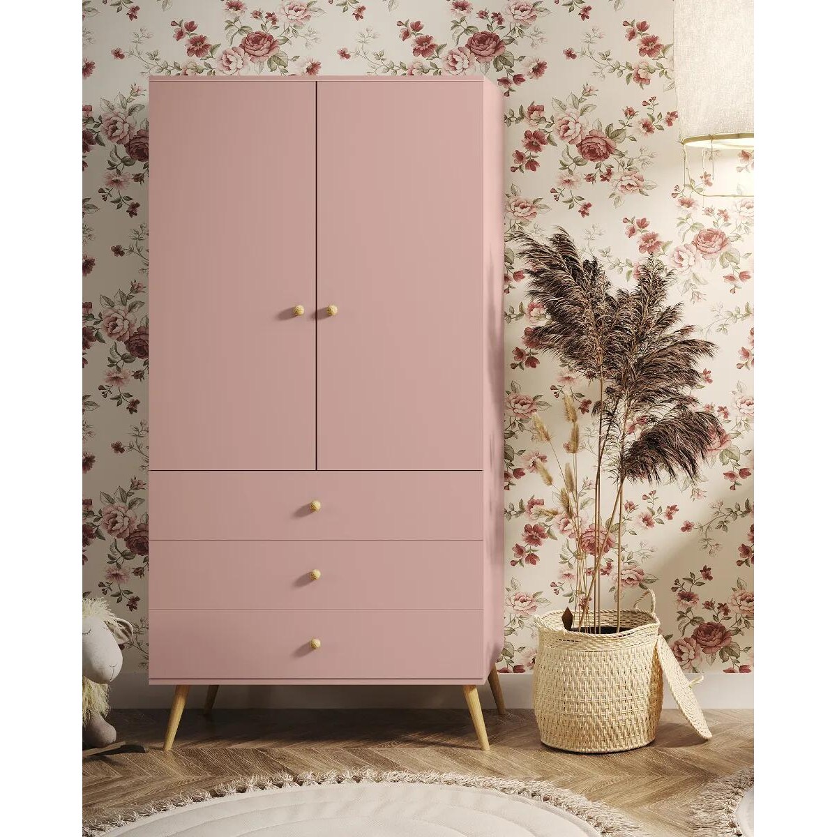 Szafa LEBEL z szufladami 3SZ 100cm różowa