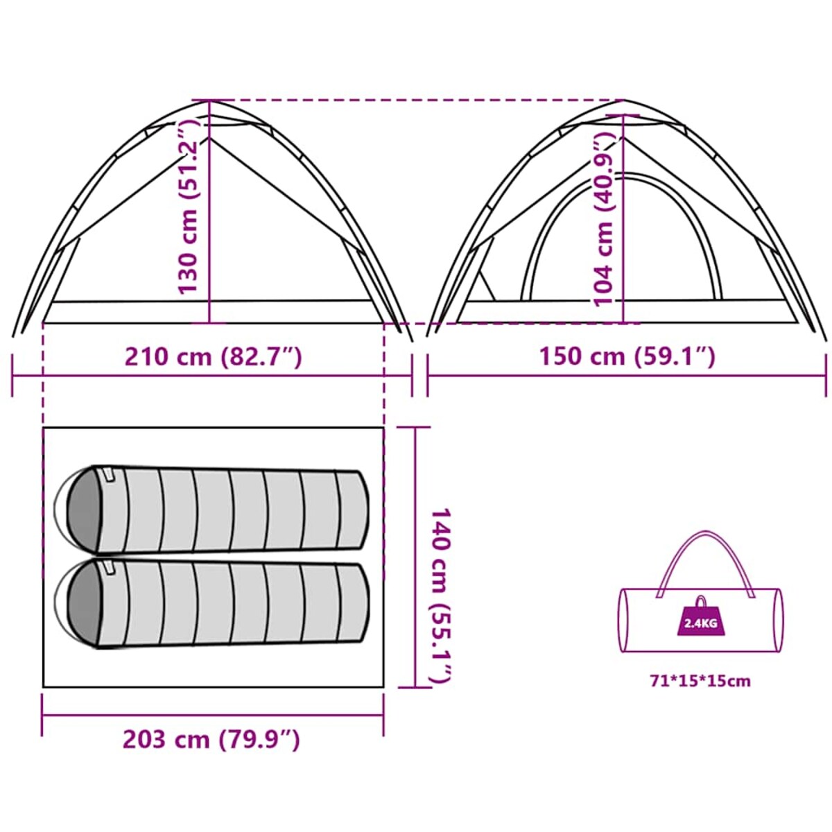 vidaXL Namiot turystyczny, 2-os., niebieski, szybkie rozkładanie