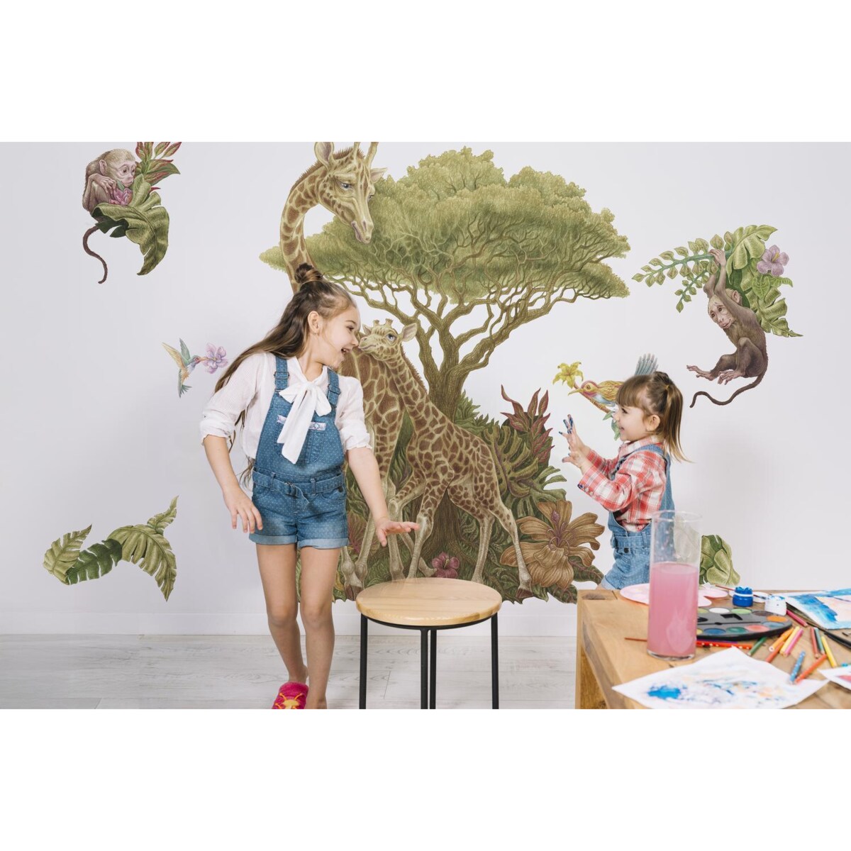 Zestaw naklejek na ścianę, Dzikie zwierzęta roślinność, 80cm
