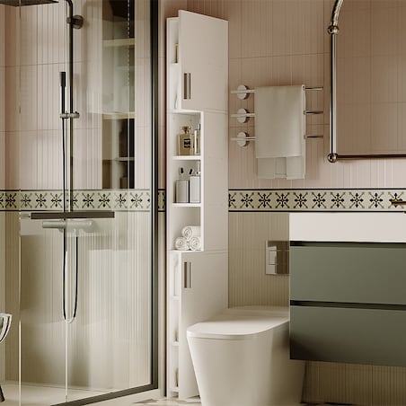 Regał łazienkowy stojący szafa biały loft szafka półka słupek wysoki 182 cm