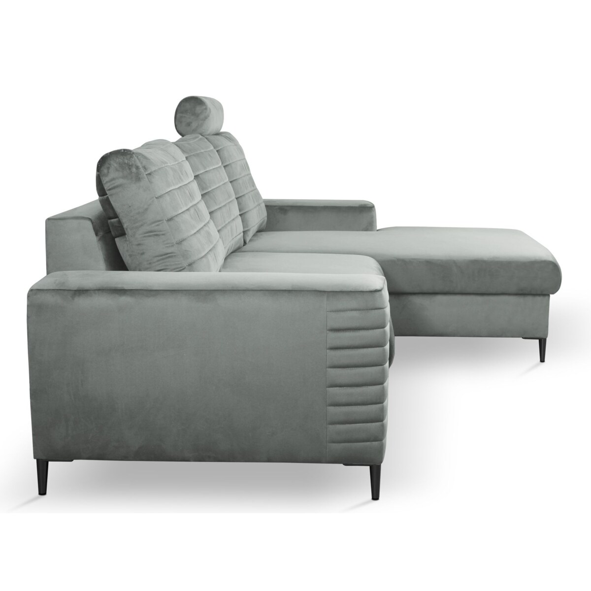 Narożnik rozkładany z zagłówkiem i pojemnikiem OLI, prawostronny, szary