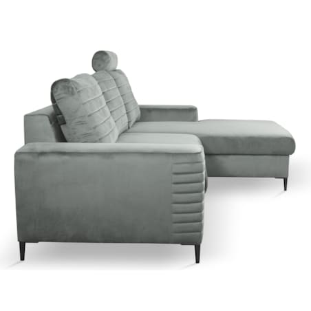 Narożnik rozkładany z zagłówkiem i pojemnikiem OLI, prawostronny, szary