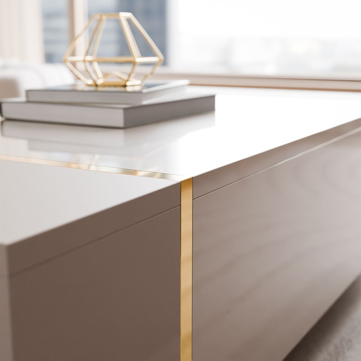 Ława ONYX kaszmir wysoki połysk na cokole