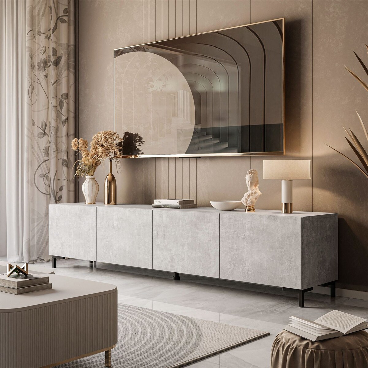 Szafka RTV COLGANTE 200 beton nogi plastikowe czarne