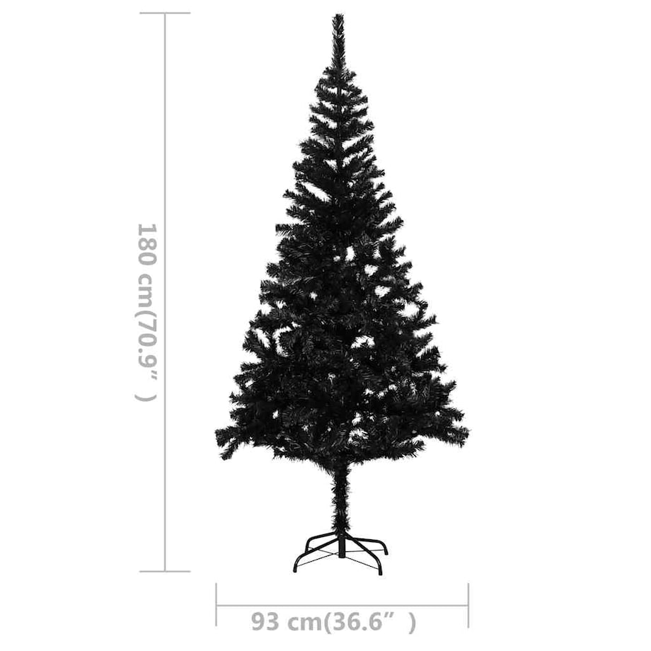 vidaXL Sztuczna choinka z lampkami i bombkami, czarna, 180 cm, PVC