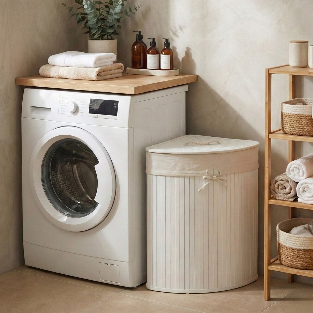 Narożny kosz na pranie ARCO, bambus, 60 l
