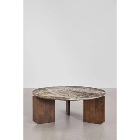Stolik kawowy z drewna mango i brązowego marmuru Lavinia Ø90 cm