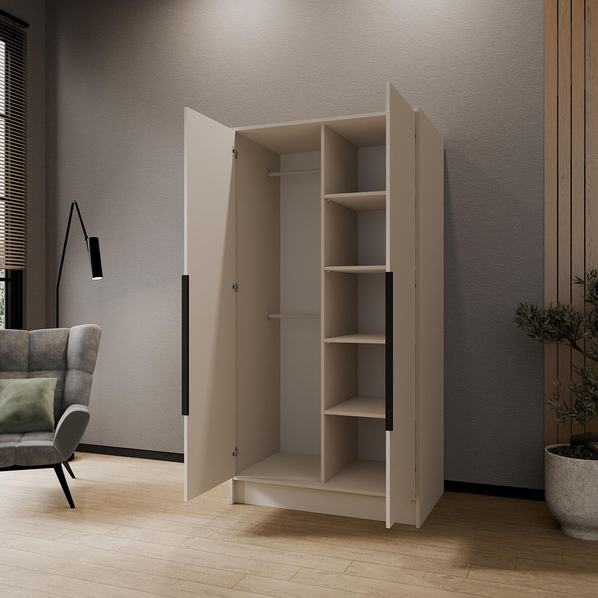 Szafa 100 gładka ORTO bez lustra z czarnymi uchwytami, kaszmirowa