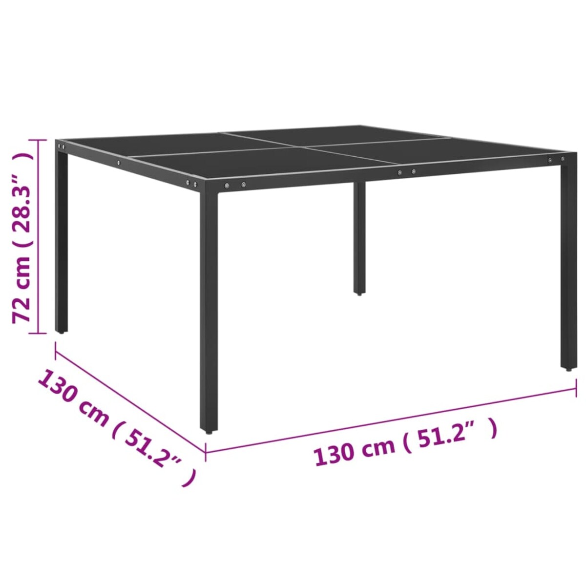 vidaXL Stolik ogrodowy, antracytowy, 130x130x72 cm, stal i szkło