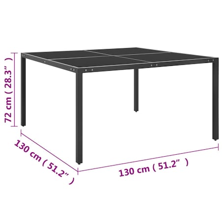 vidaXL Stolik ogrodowy, antracytowy, 130x130x72 cm, stal i szkło