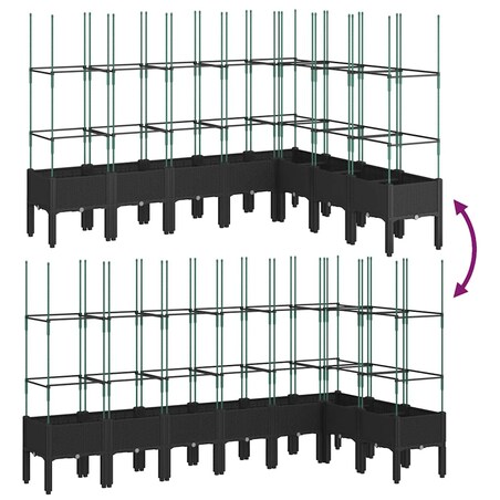vidaXL Donica ogrodowa z kratką, czarna, 200x160x142,5 cm, PP