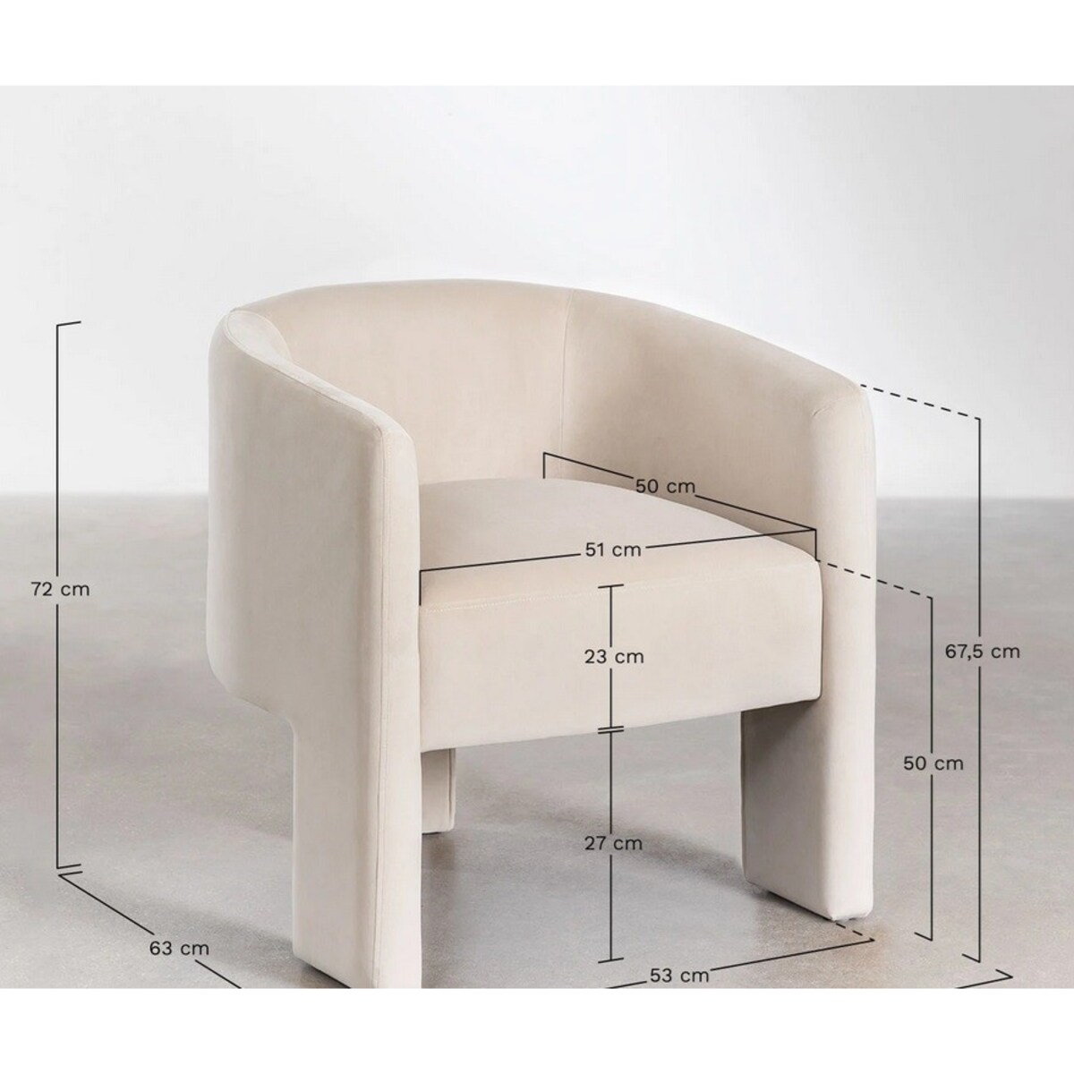 Fotel aksamitny na trzech nogach Maupiti kremowy