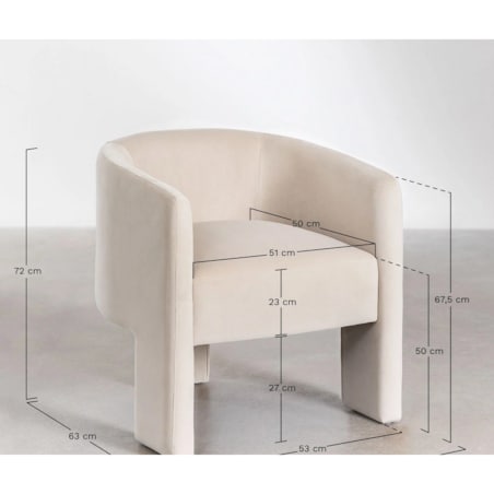 Fotel aksamitny na trzech nogach Maupiti kremowy