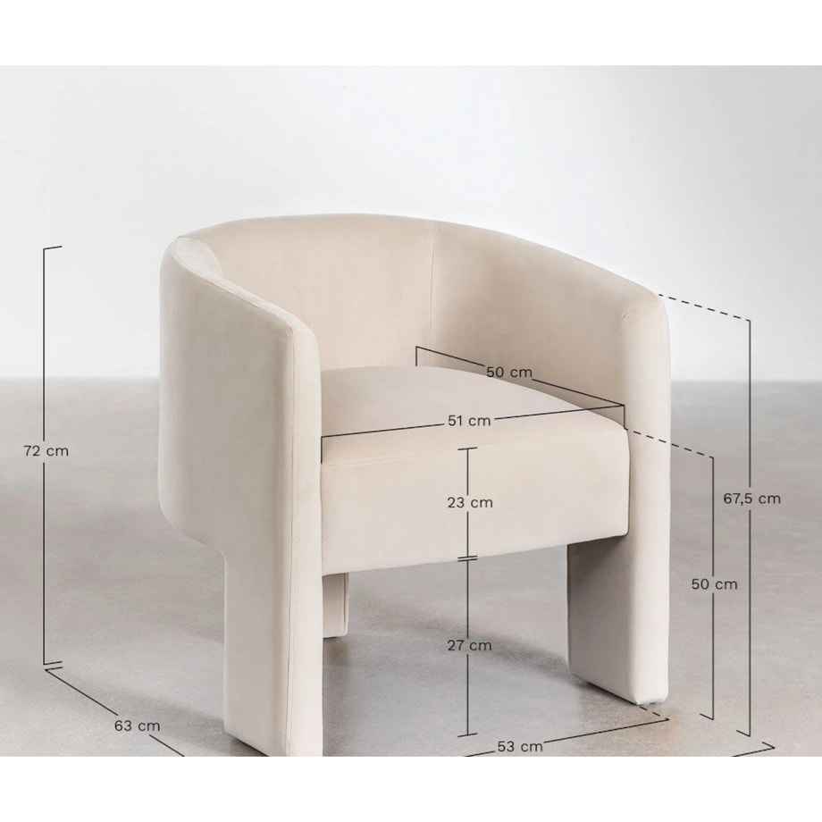 Fotel aksamitny na trzech nogach Maupiti kremowy