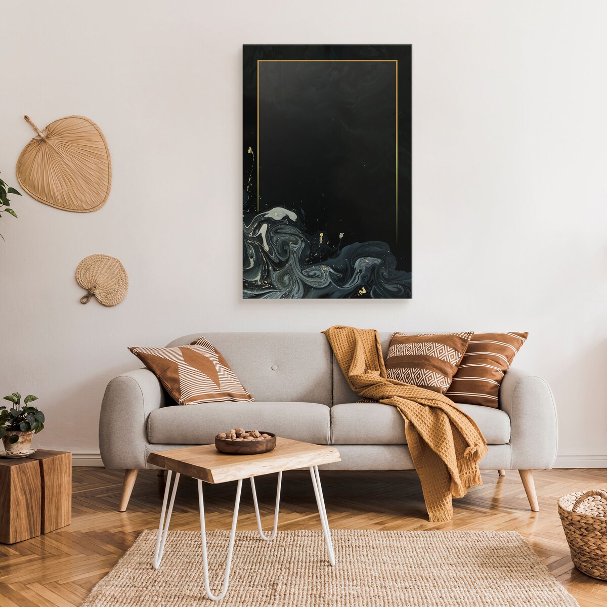 Obraz Abstrakcyjne Czarne Fale Złoto Marmur 30x40cm