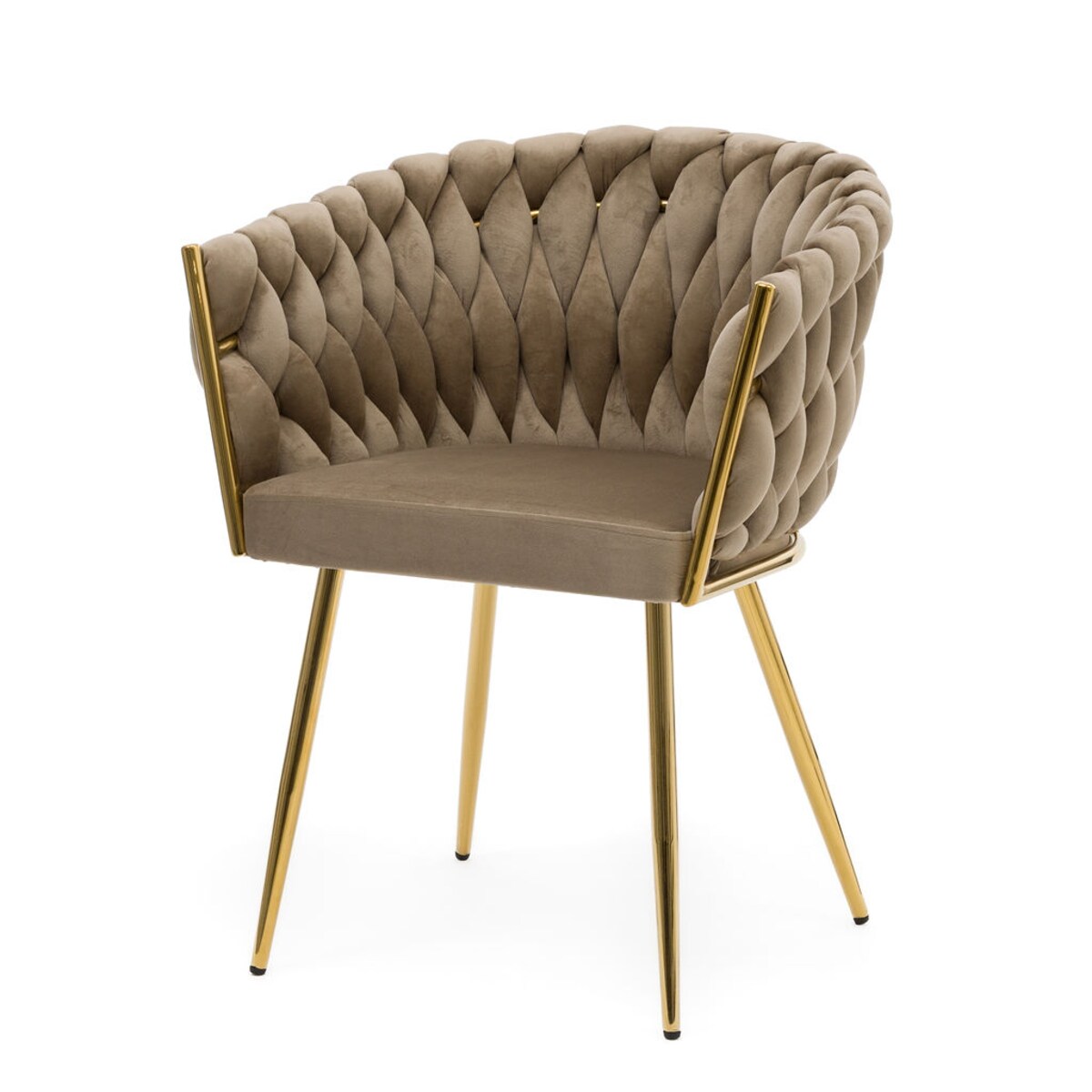 KRZESŁO DO JADALNI TAPICEROWANE PLECIONE OPARCIE ROSA GOLD COFFEE WELUROWE