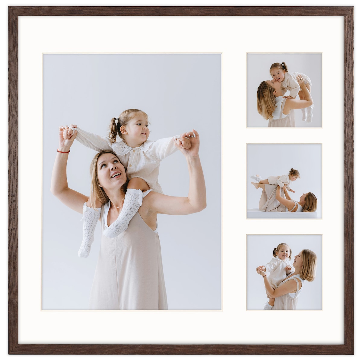 Ramka na 4 zdjęcia 1x 21x30 cm 3x 9x9 cm rama brązowa 40x40 cm foto galeria zdjęć FRAMAI