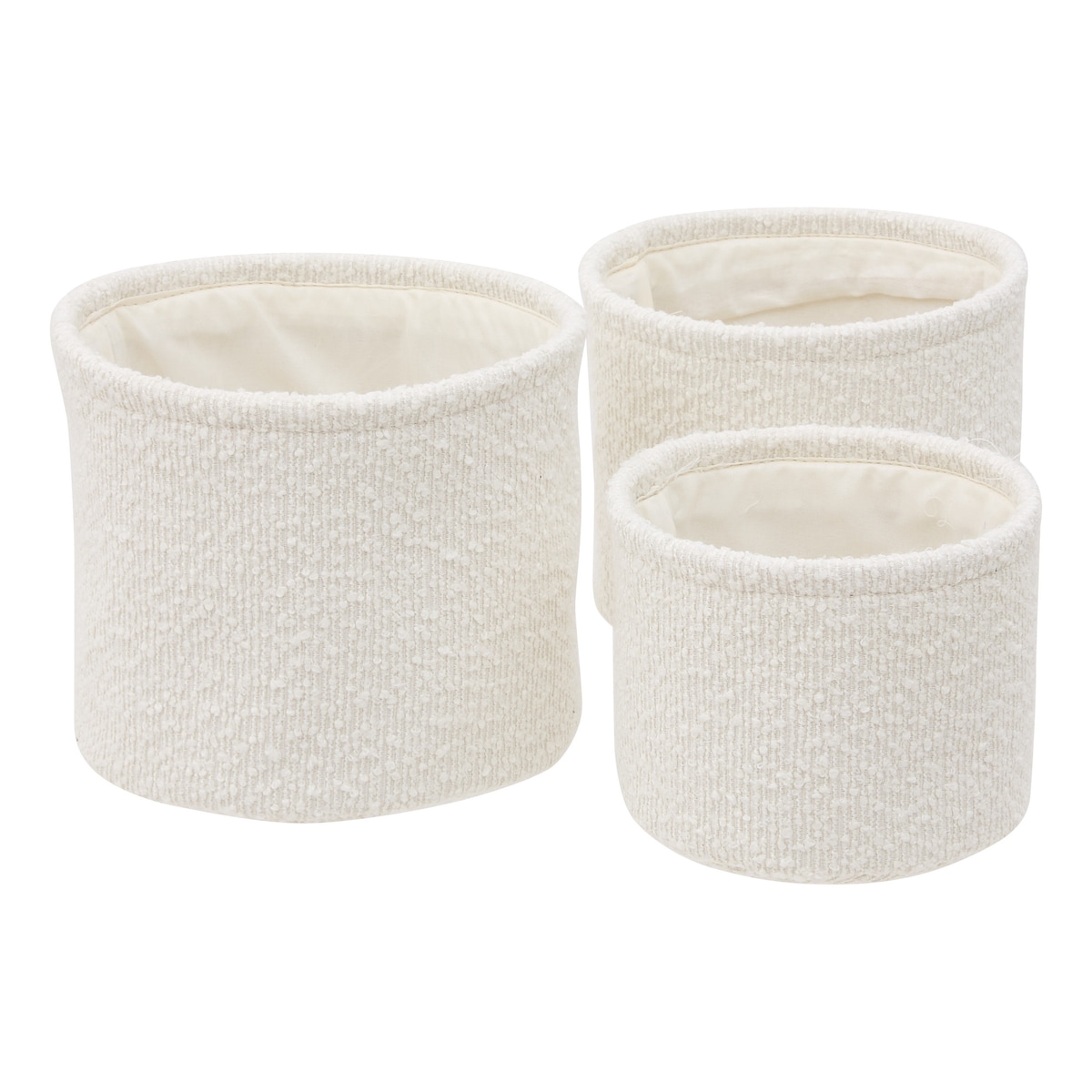 Zestaw 3 koszy tekstylnych BOUCLETTE, 14 x 14 x 11 cm, kolor biały, poliester