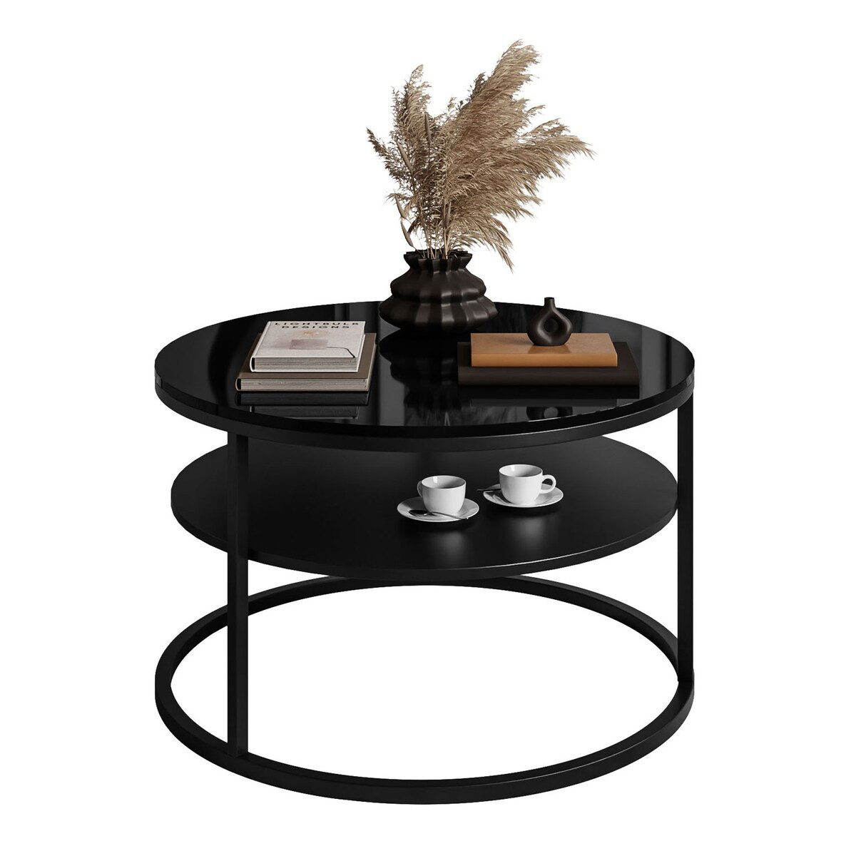 Stolik kawowy CIRI z półką czarny połysk