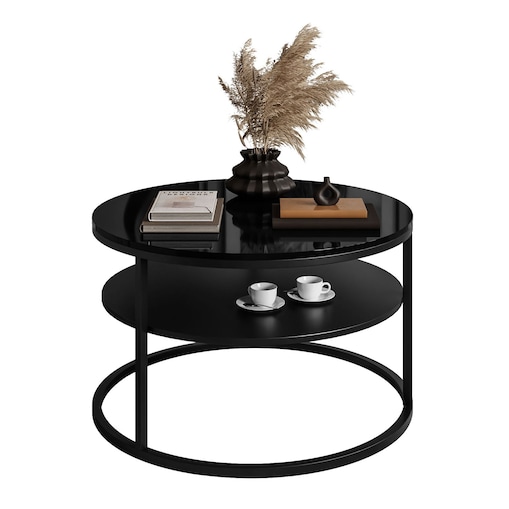 Stolik kawowy CIRI z półką czarny połysk
