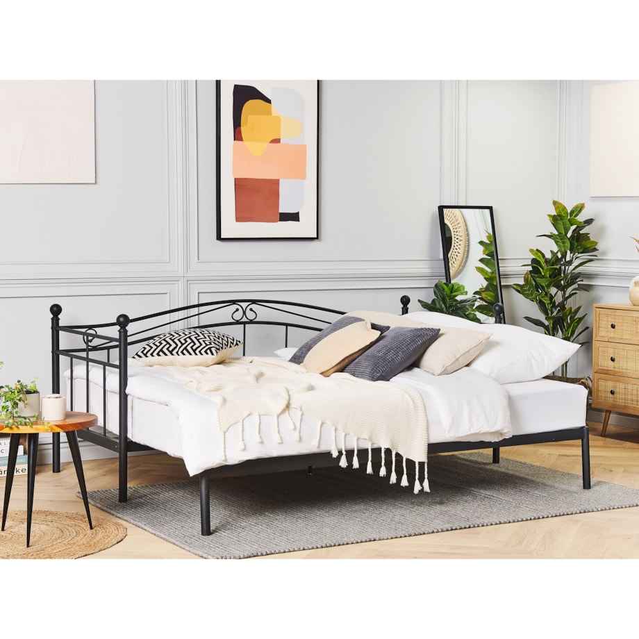 Łóżko wysuwane metalowe 90 x 200 cm czarne TULLE