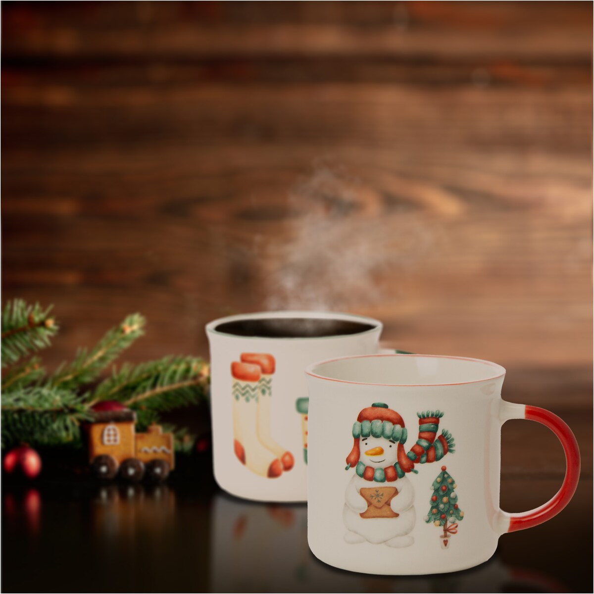 Kubek Świąteczny Ceramiczny Na Prezent 300 Ml Boże Narodzenie Bałwan Skarpety Zestaw 2 Szt