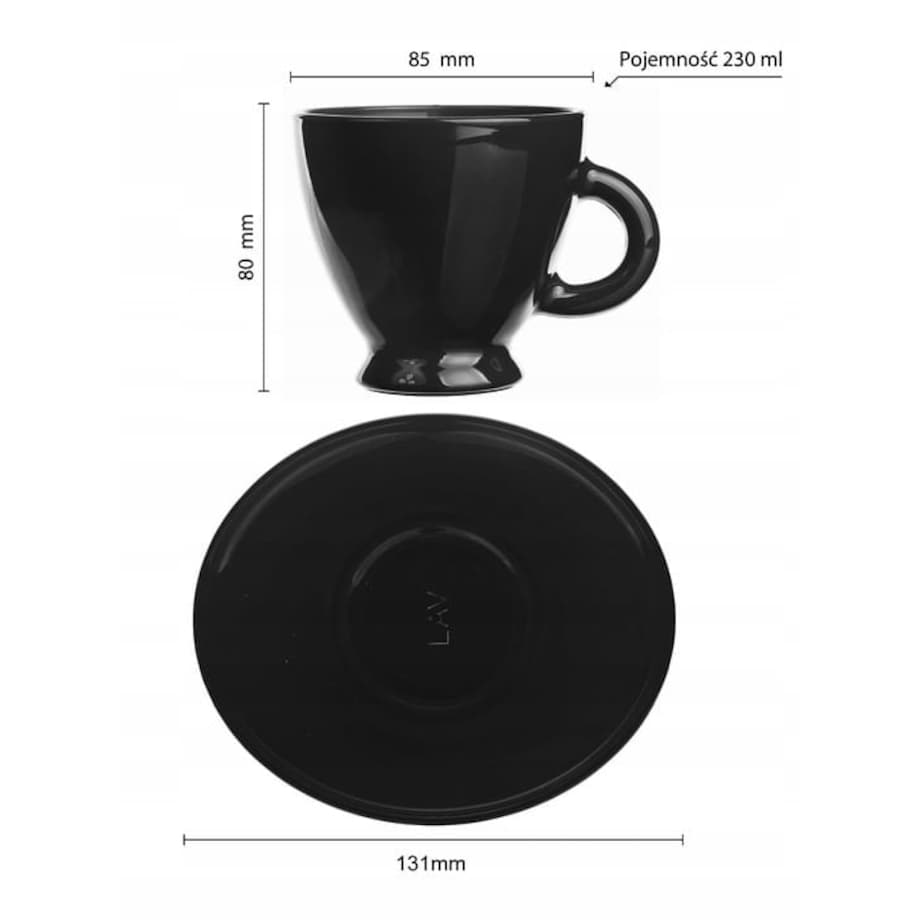 Czarna Filiżanka 230 ml ze Spodkiem do Kawy na Prezent Glasmark Elegancka